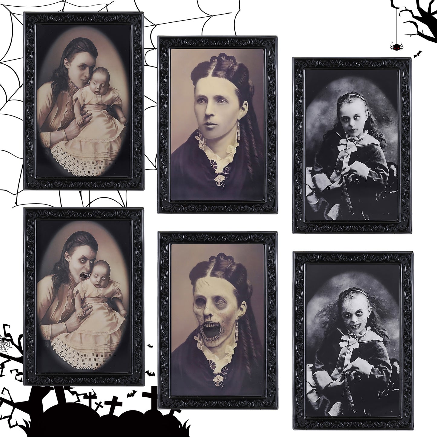 Halloween 3D Changing Face Moving Portrait Frame – Haunted House & Party Horror Decoration