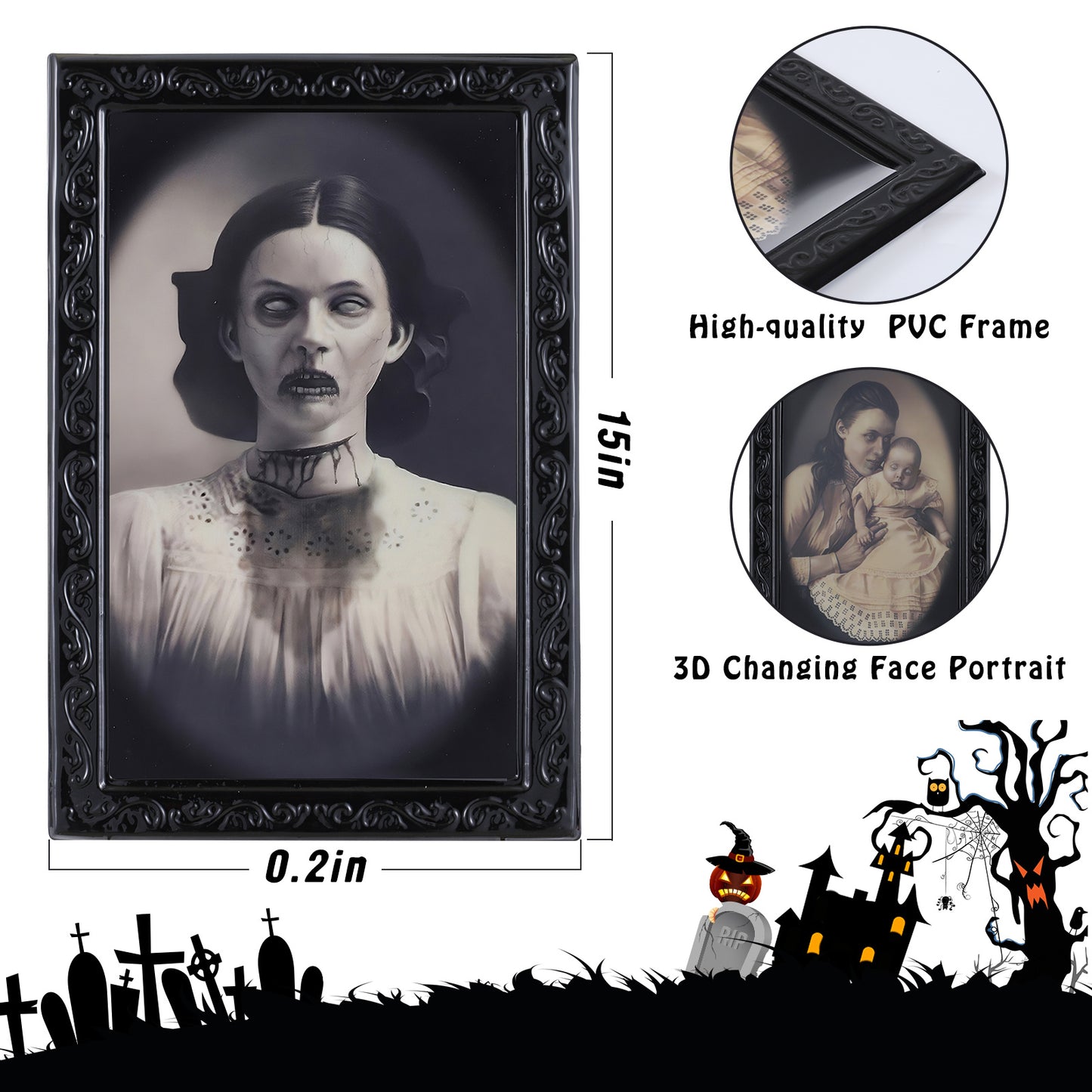 Halloween 3D Changing Face Moving Portrait Frame – Haunted House & Party Horror Decoration